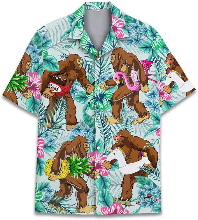 Sasquatch Hawaiian Shirt with Tropical Print and Fun Characters