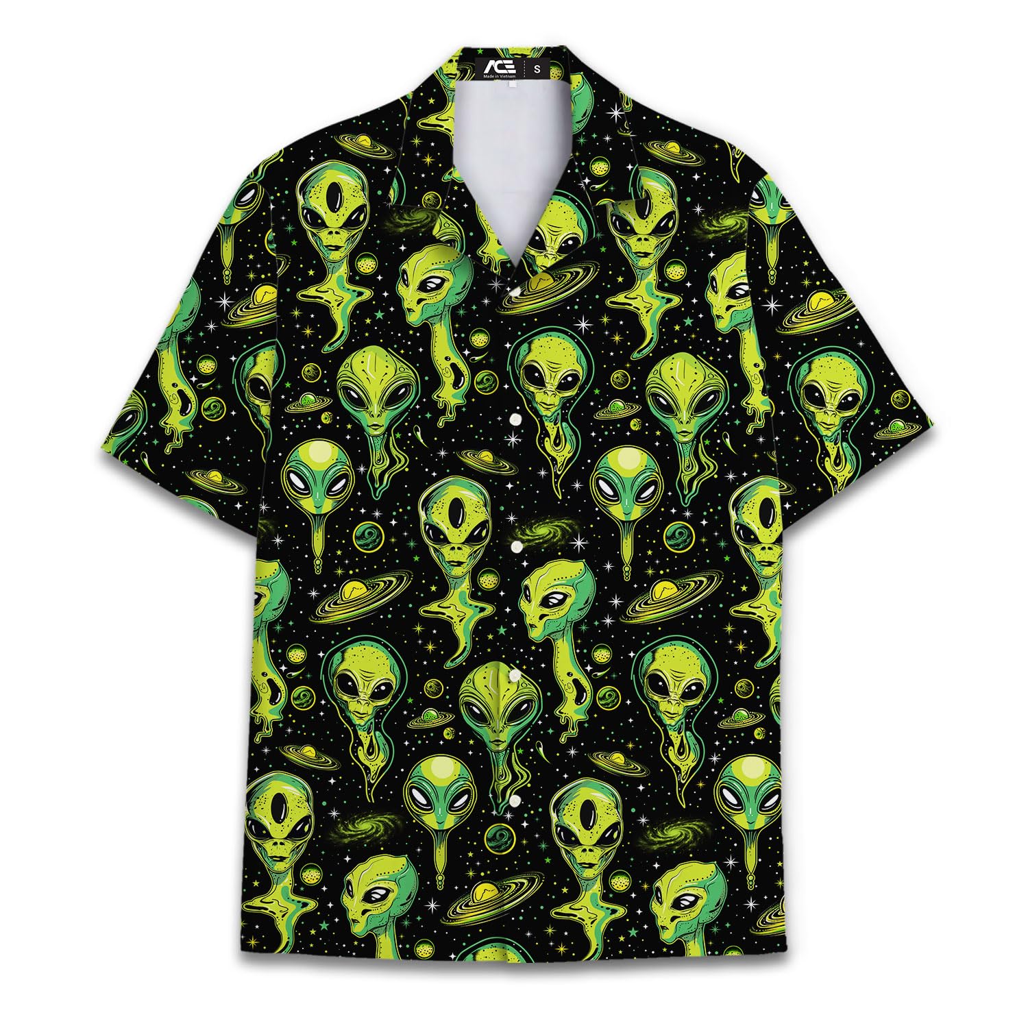 Neon Alien Pattern Hawaiian Shirt - Sci-Fi Space Lover Gift
