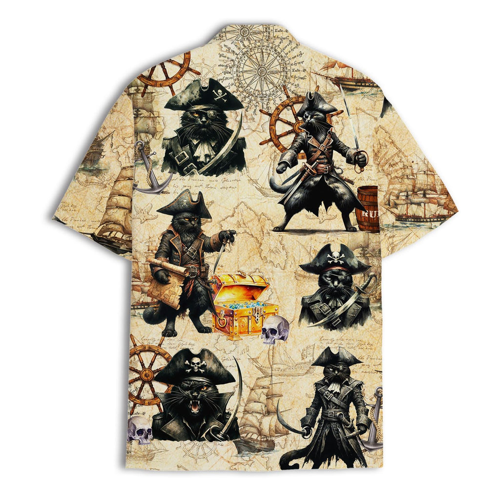 Pirate Cat Hawaiian Shirt - Funny Tropical Pirate Treasure Map Shirt