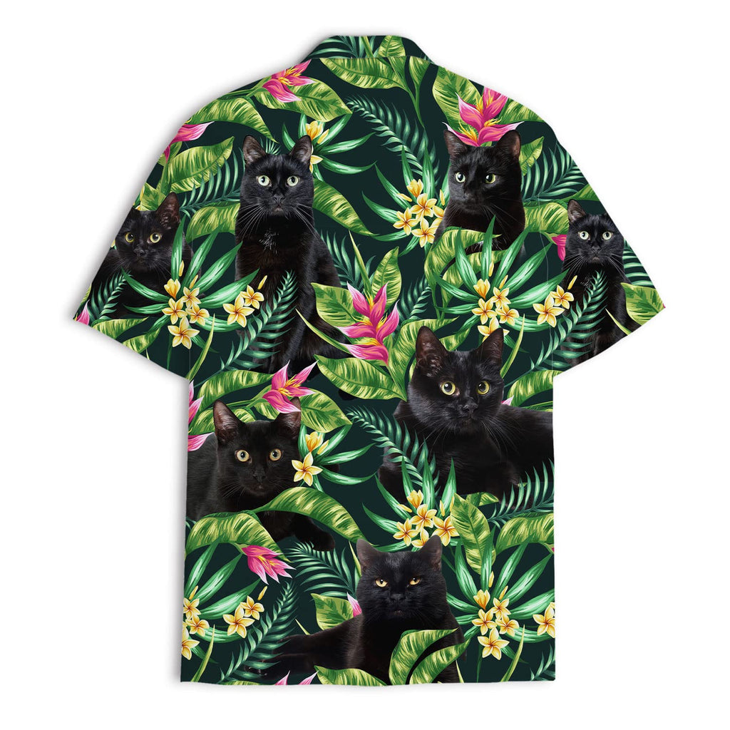 Black Cat Hawaiian Shirt - Tropical Jungle Aloha Shirt for Cat Lovers