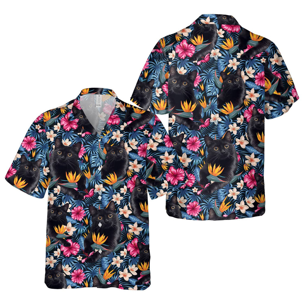 Floral Black Cat Hawaiian Shirts for Men Women