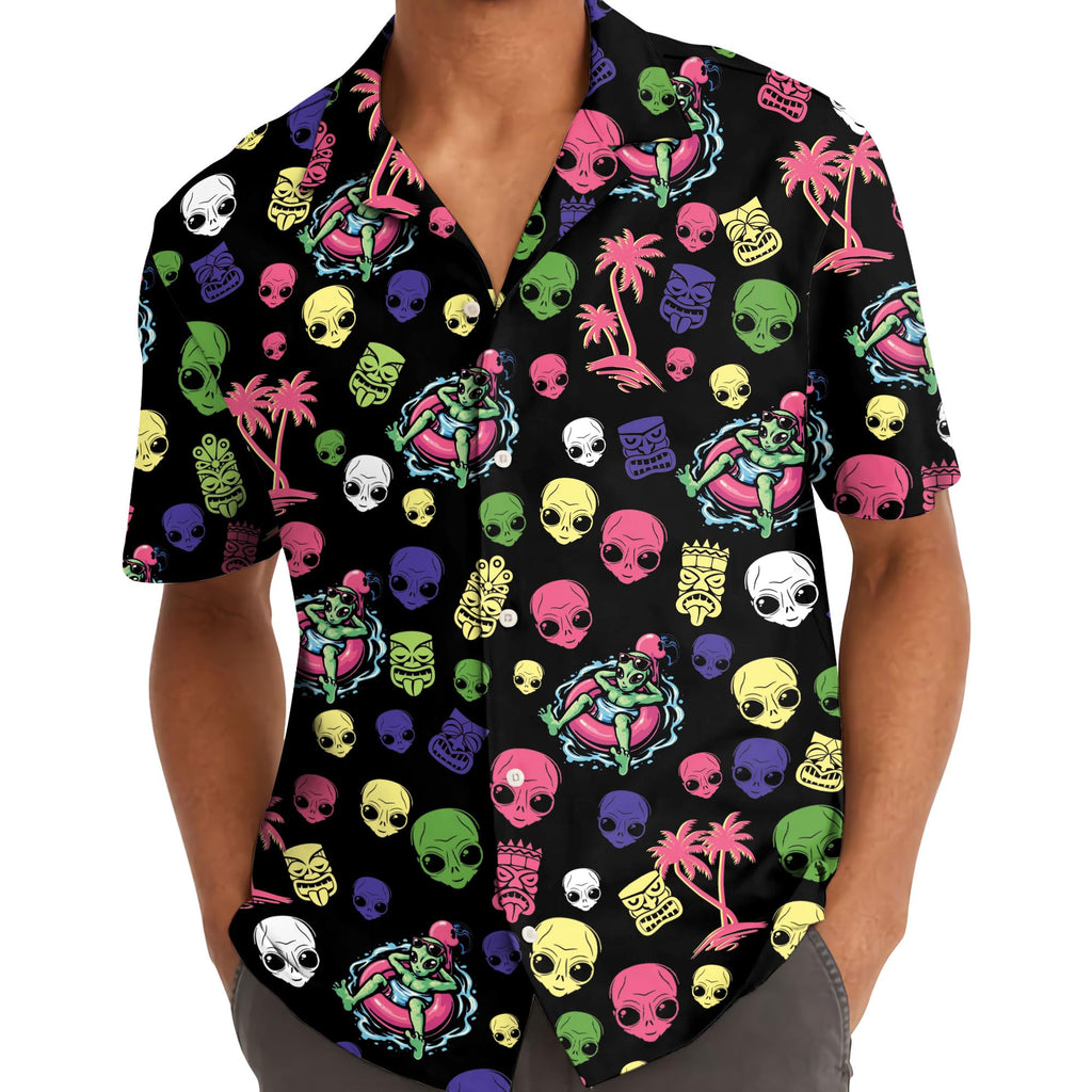 Alien Skull Hawaiian Shirt - Funny UFO Beach Shirt for Men & Women