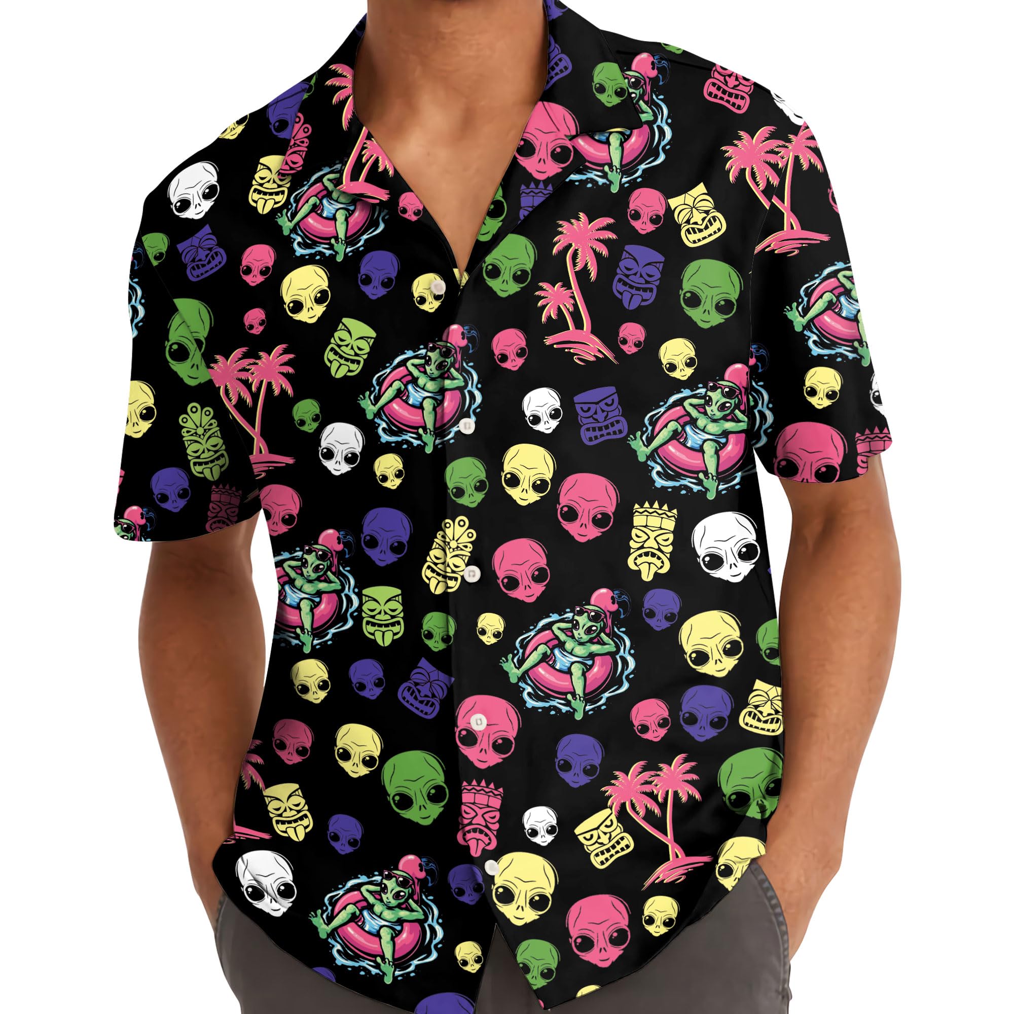 Alien Skull Hawaiian Shirt - Funny UFO Beach Shirt for Men & Women