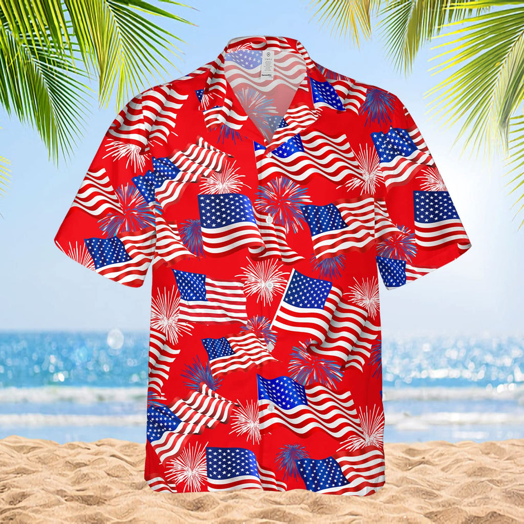 4th of July Hawaiian Shirt - Patriotic USA Flag & Fireworks Aloha Shirt for Men