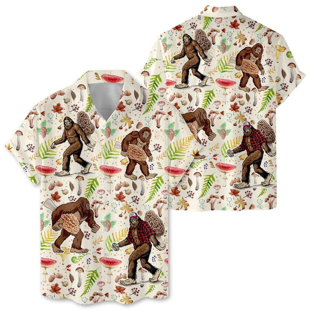 Morel Mushroom Bigfoot Hawaiian Shirt - Funny Sasquatch Forager Shirt for Men