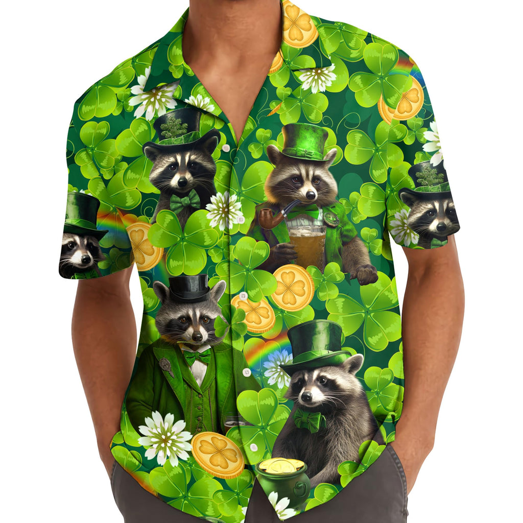 St. Patrick's Day Raccoon Hawaiian Shirt - Lucky Leprechaun Clover Print