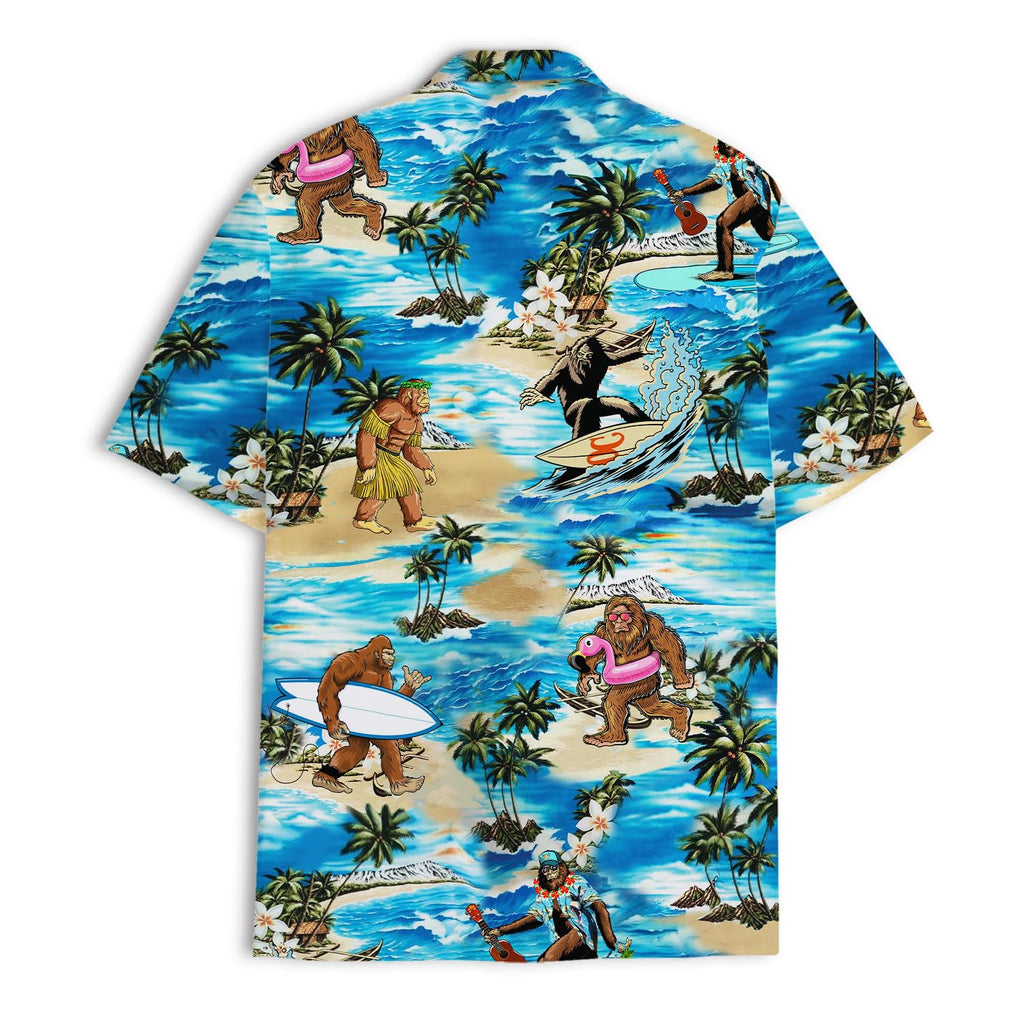 Funny Bigfoot Beach Hawaiian Shirt - Surfing Sasquatch Tropical Print