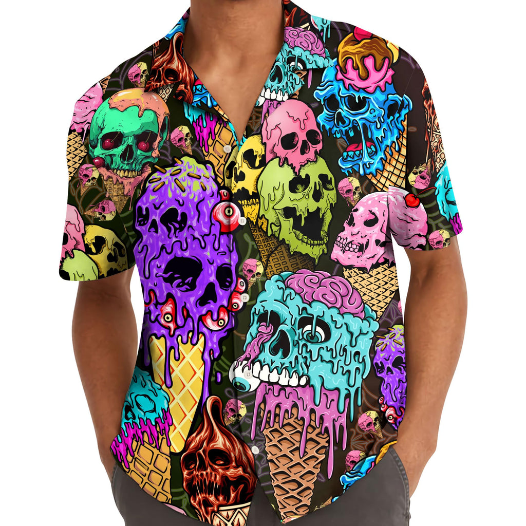Creepy Ice Cream Skull Hawaiian Shirt - Halloween Horror Style Aloha Shirt