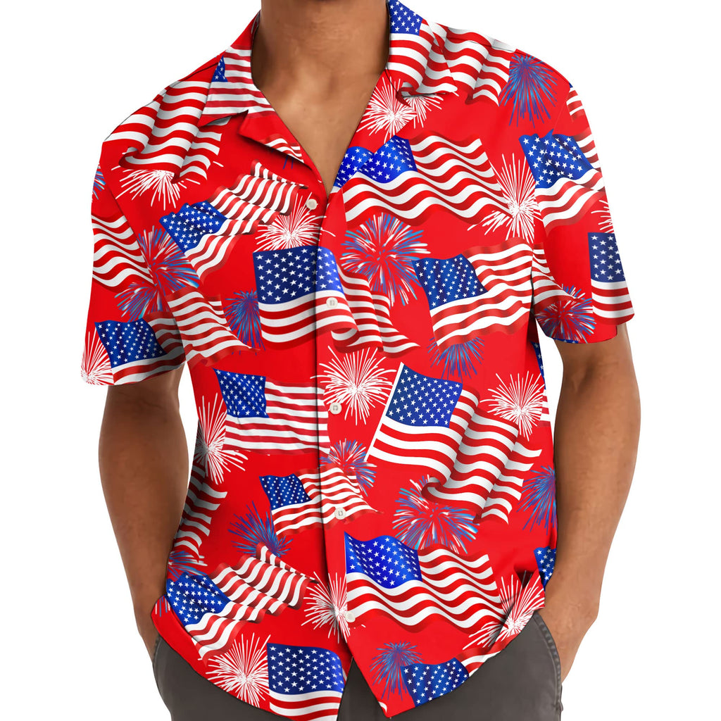 4th of July Hawaiian Shirt - Patriotic USA Flag & Fireworks Aloha Shirt for Men