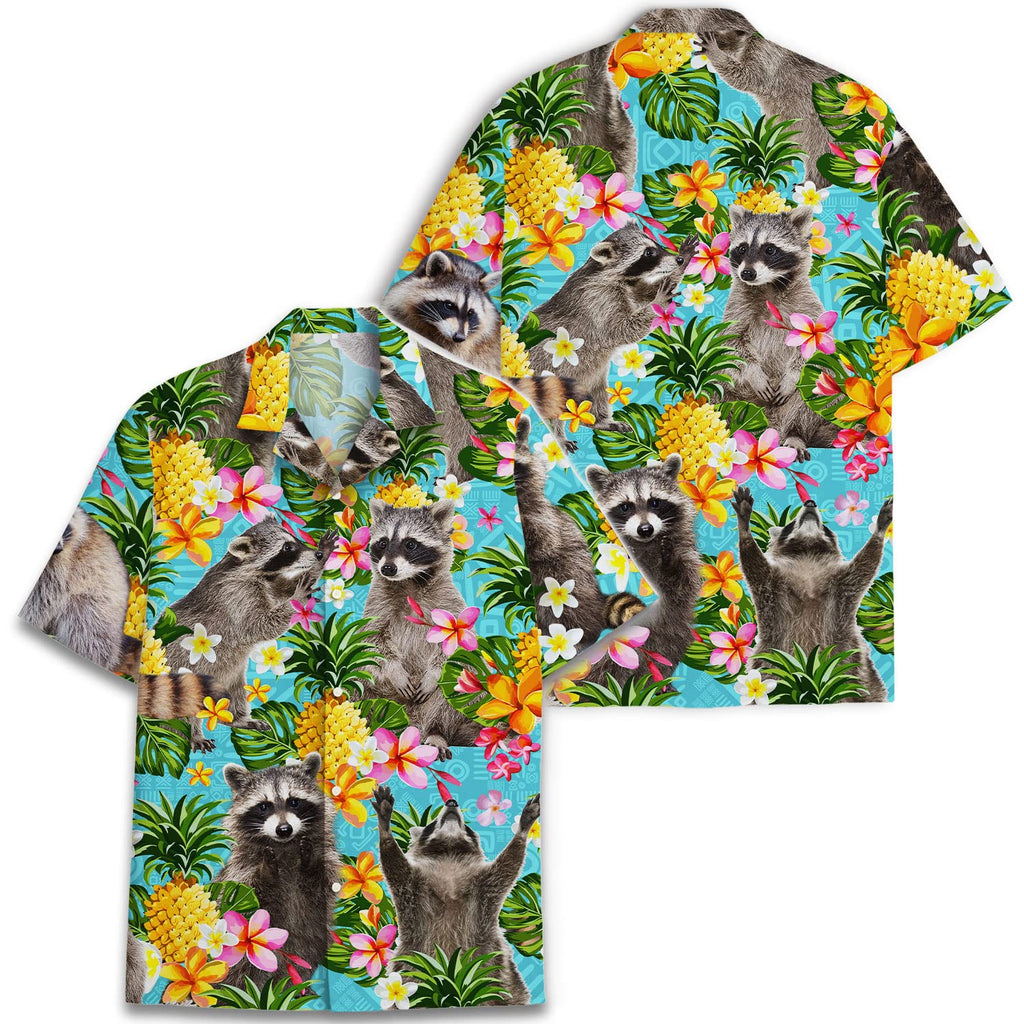 Funny Raccoon Hawaiian Shirt - Tropical Pineapple & Flower Print Aloha Shirt