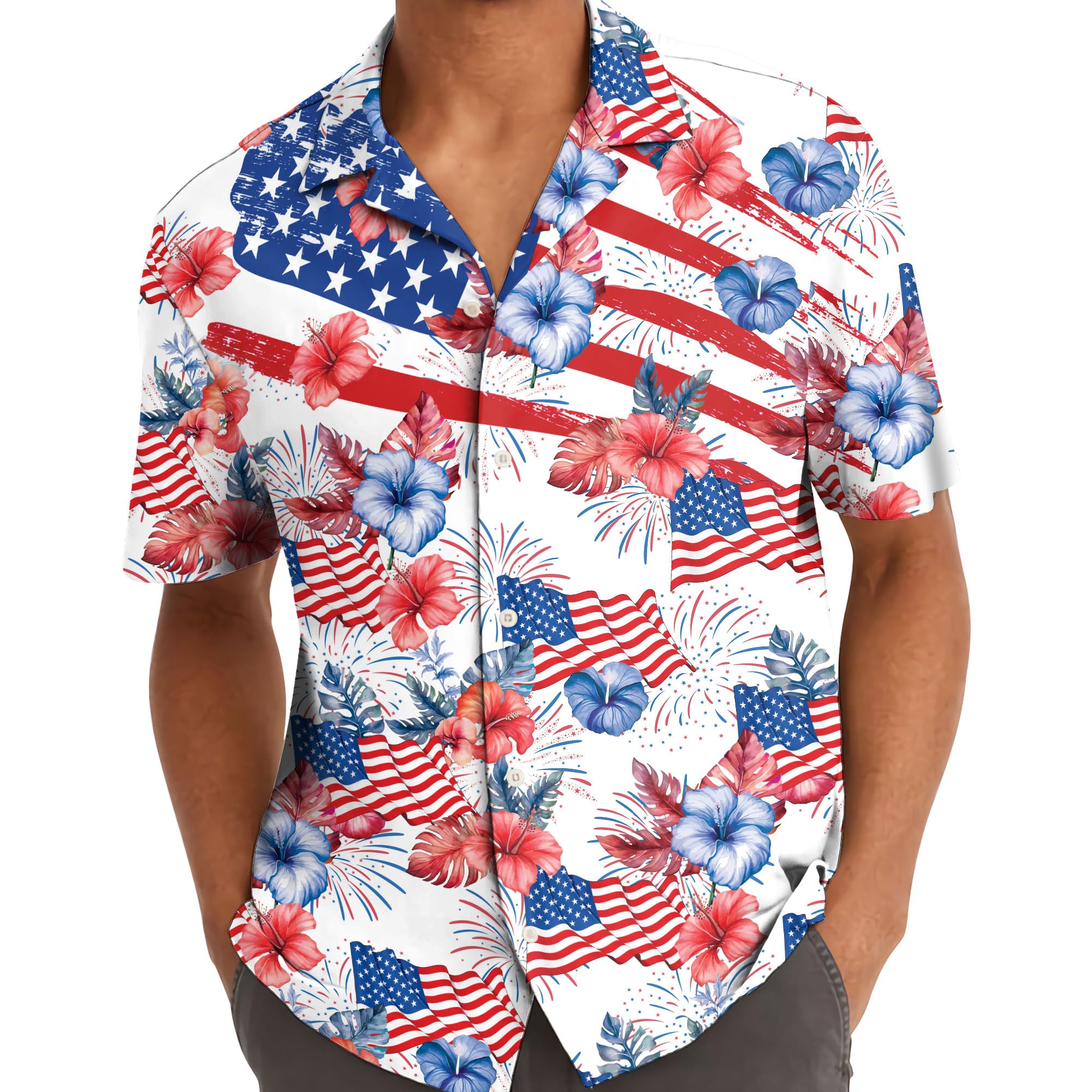 American Flag Fireworks Hawaiian Shirt - Patriotic 4th of July Style