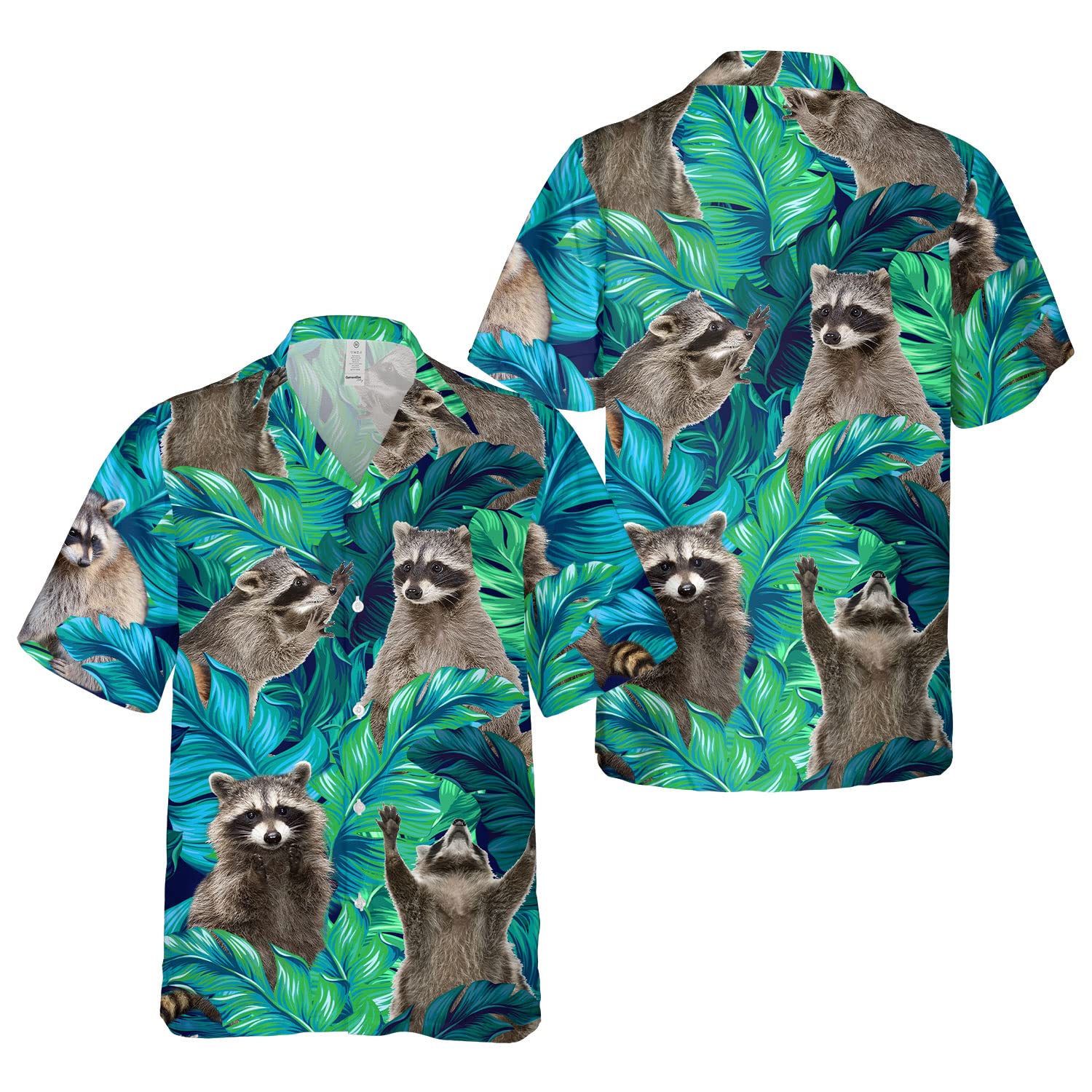 Funny Raccoon Hawaiian Shirt - Green Tropical Leaf Print Aloha Shirt