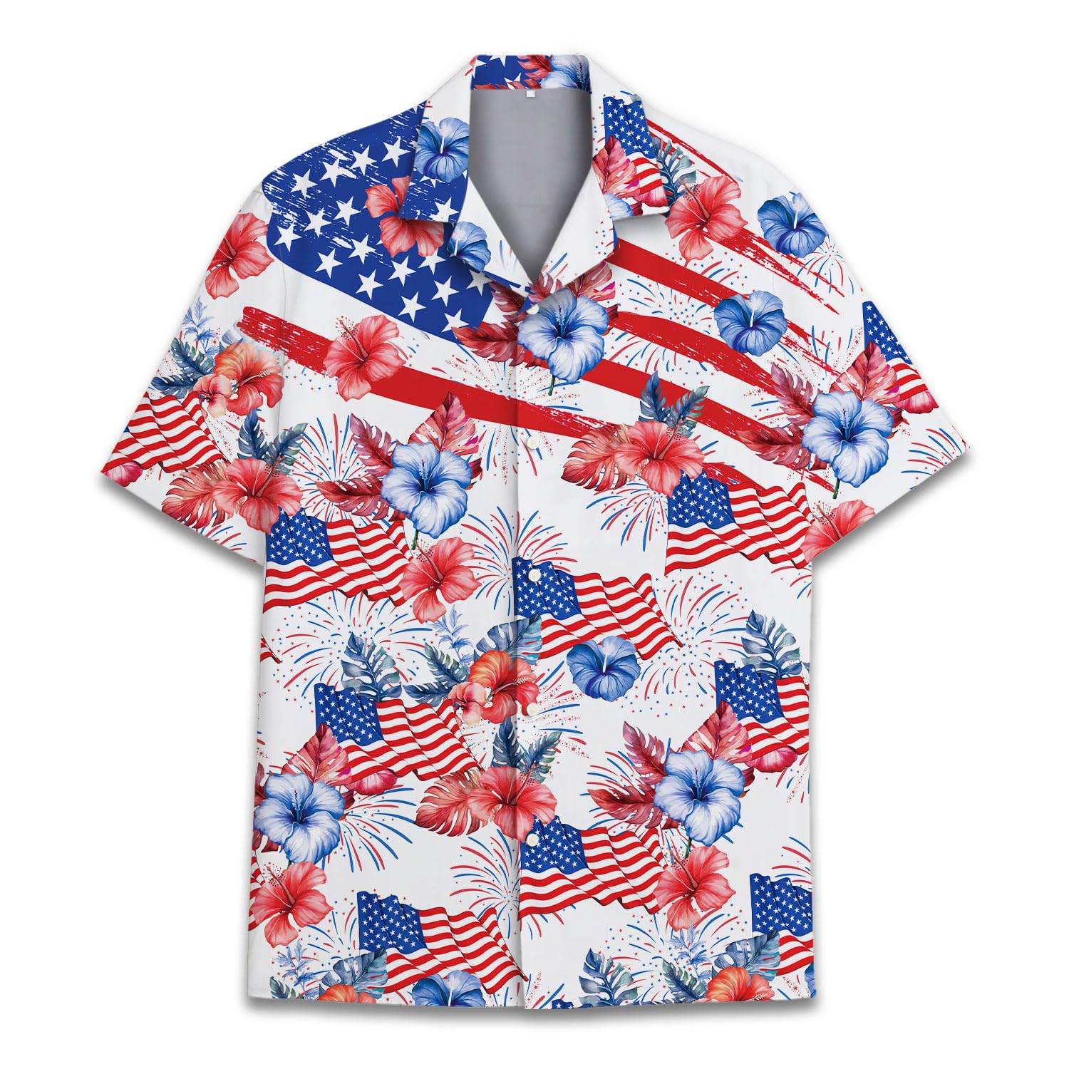 American Flag Fireworks Hawaiian Shirt - Patriotic 4th of July Style