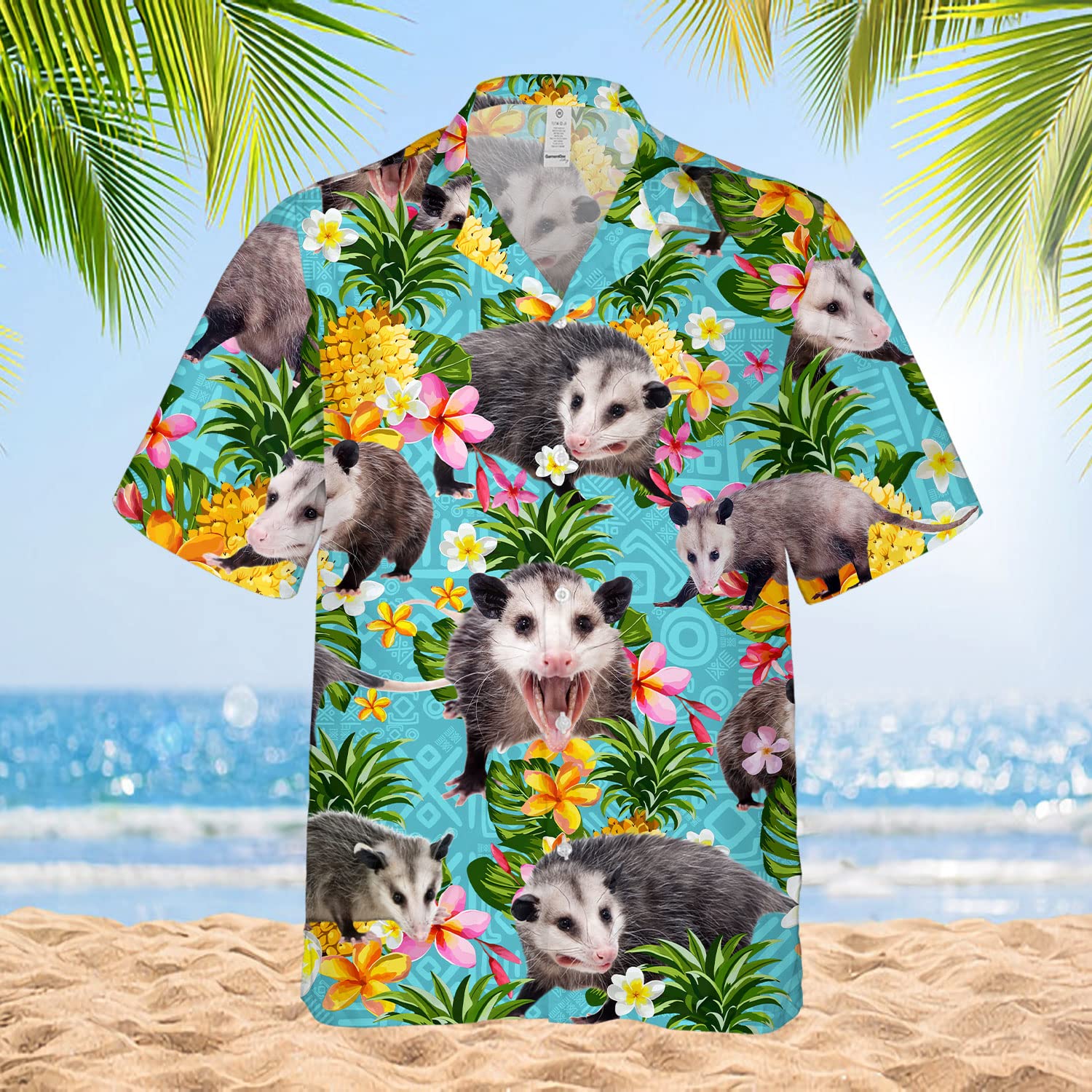 Funny Possum Hawaiian Shirt - Tropical Pineapple & Flower Print Aloha Shirt