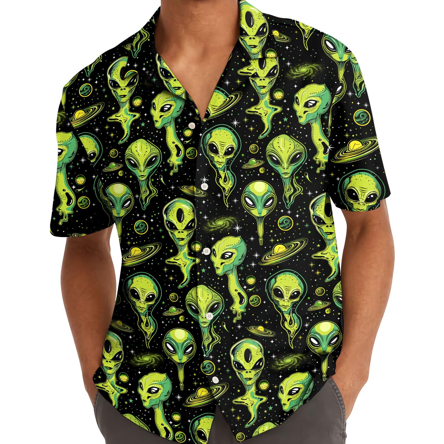 Neon Alien Pattern Hawaiian Shirt - Sci-Fi Space Lover Gift