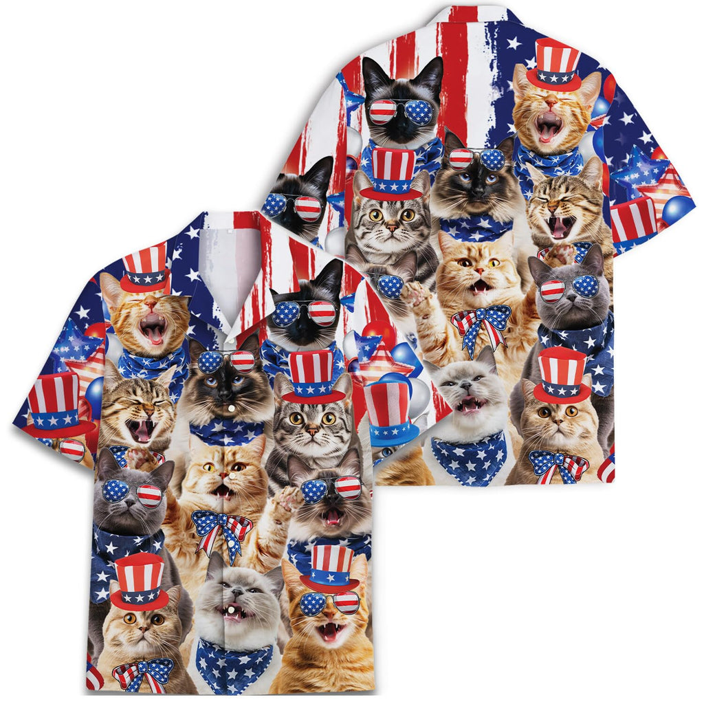 Patriotic Cats Hawaiian Shirt - Funny 4th of July Cat Party Shirt for Men & Women