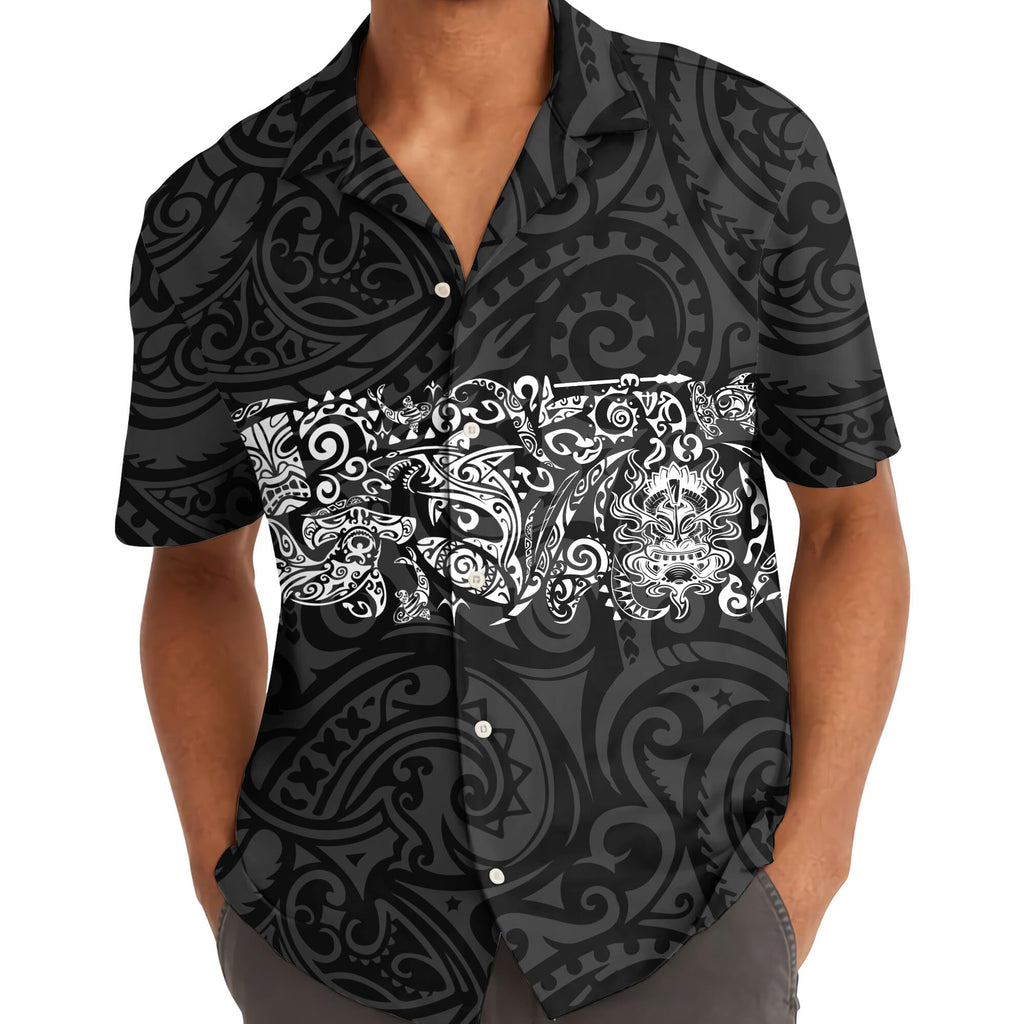 Black & White Polynesian Tribal Hawaiian Shirt - Island Warrior Style