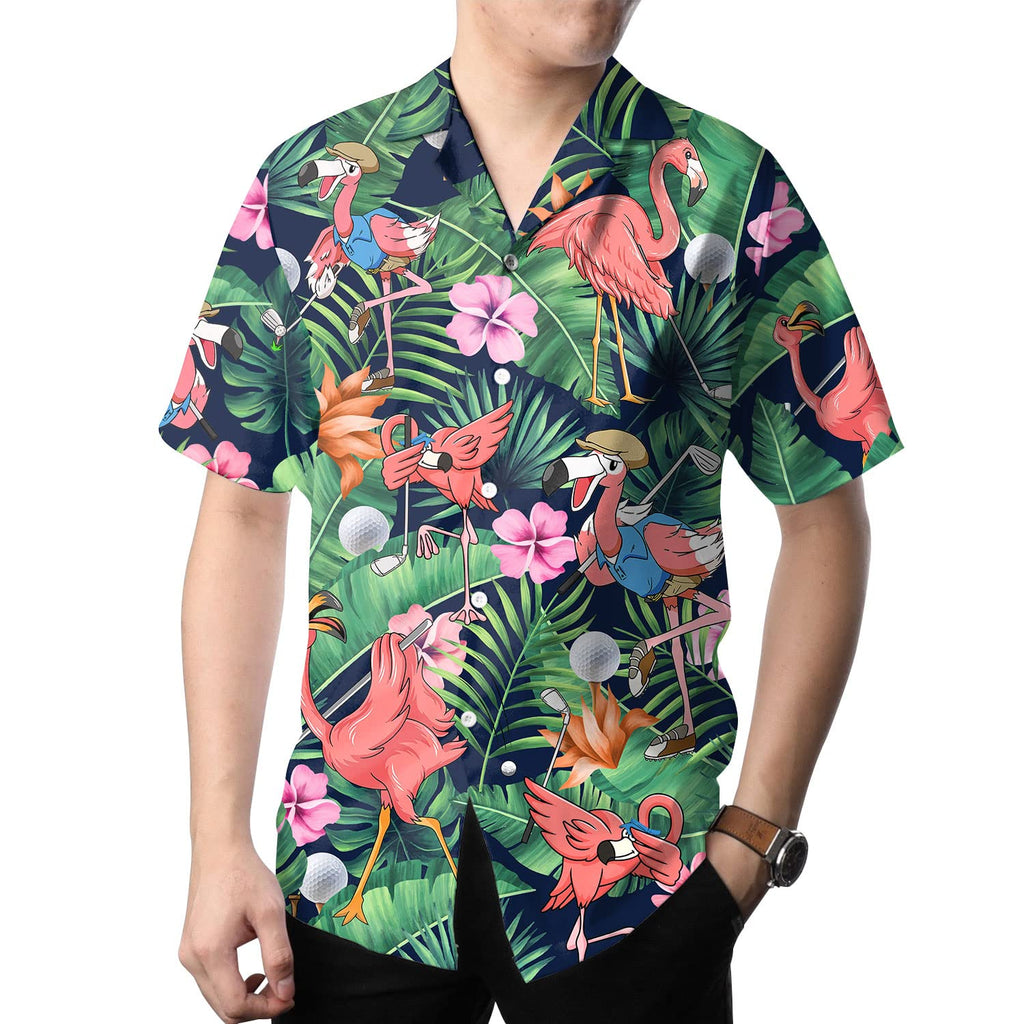 Flamingo Golf Hawaiian Shirt - Funny Tropical Bird Aloha Shirt for Golfers