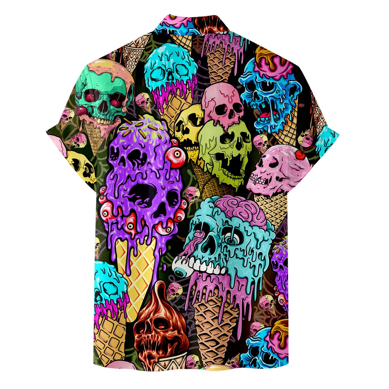 Creepy Ice Cream Skull Hawaiian Shirt - Halloween Horror Style Aloha Shirt
