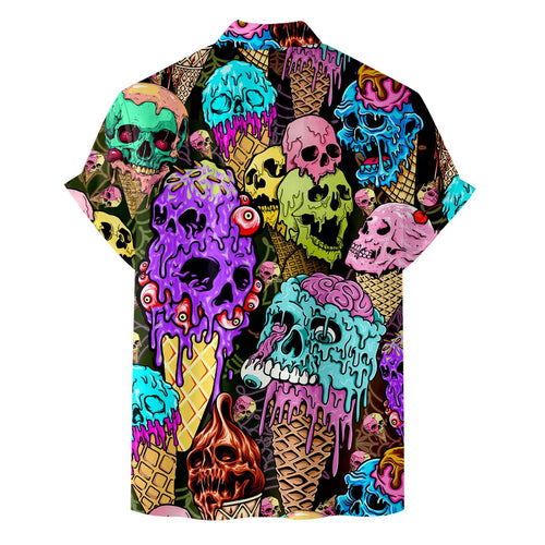 Creepy Ice Cream Skull Hawaiian Shirt - Halloween Horror Style Aloha Shirt