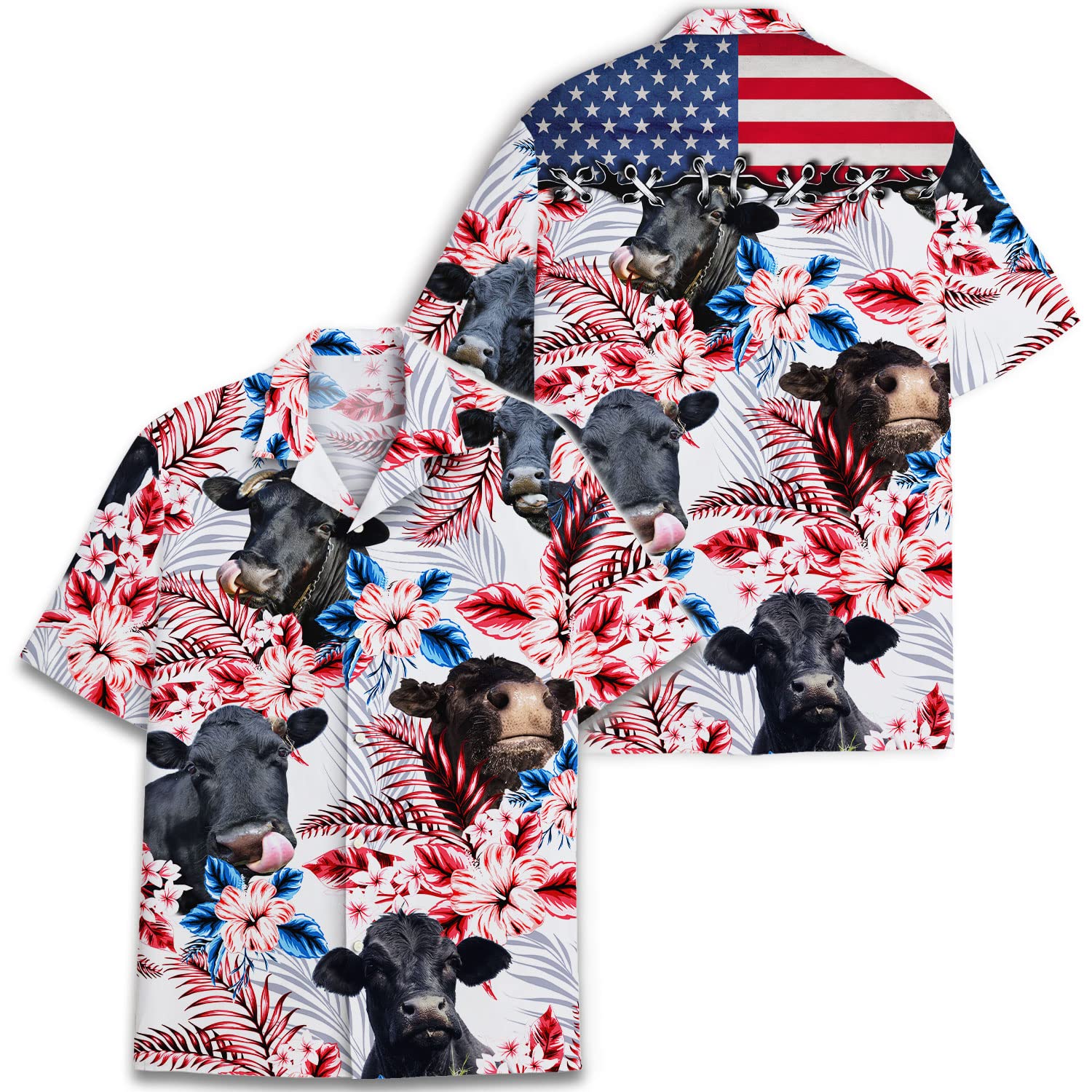 Funny Cow Hawaiian Shirt - Tropical Red & Blue Floral Print