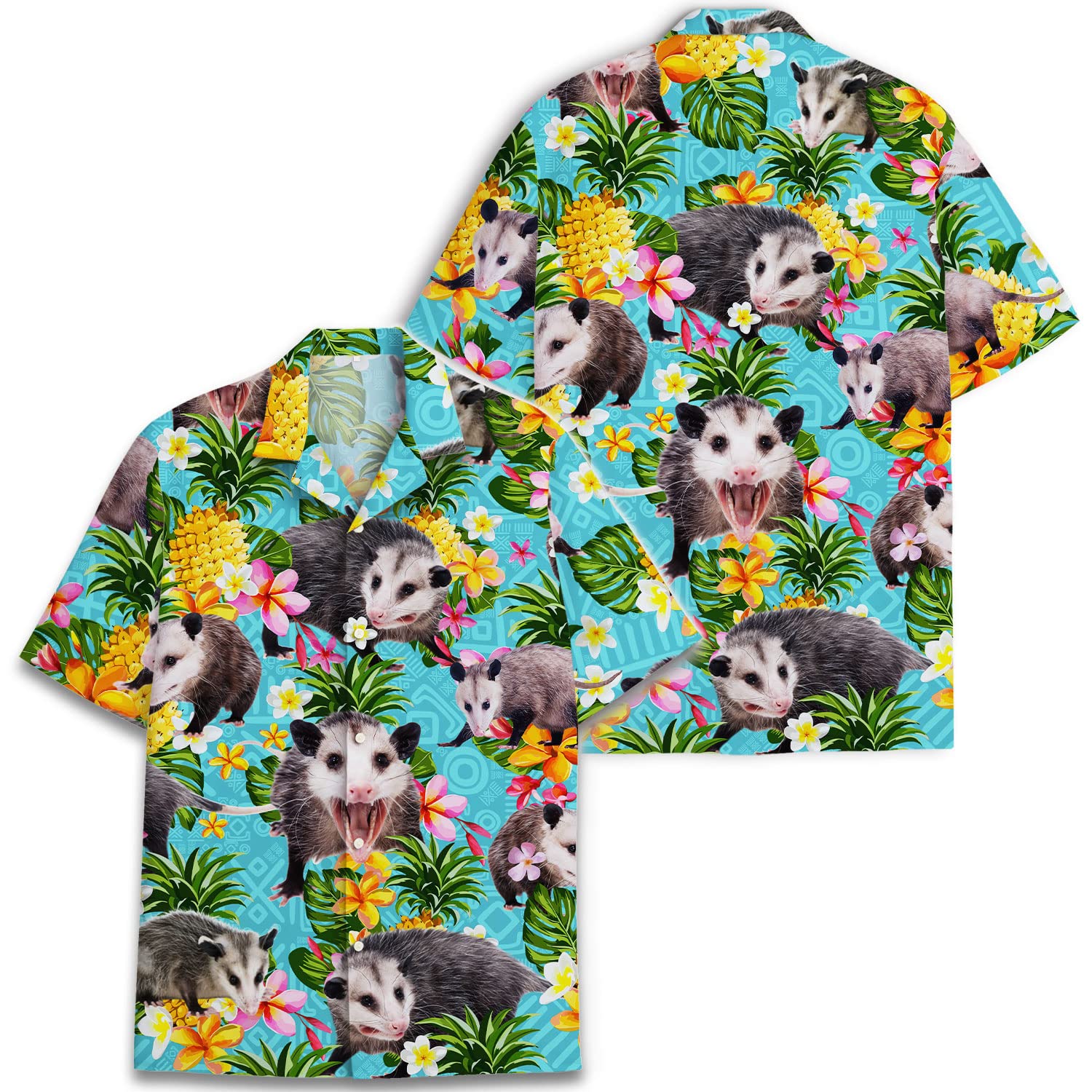 Funny Possum Hawaiian Shirt - Tropical Pineapple & Flower Print Aloha Shirt