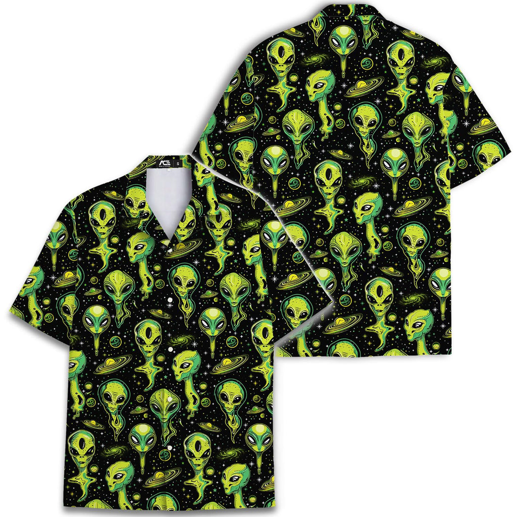 Neon Alien Pattern Hawaiian Shirt - Sci-Fi Space Lover Gift