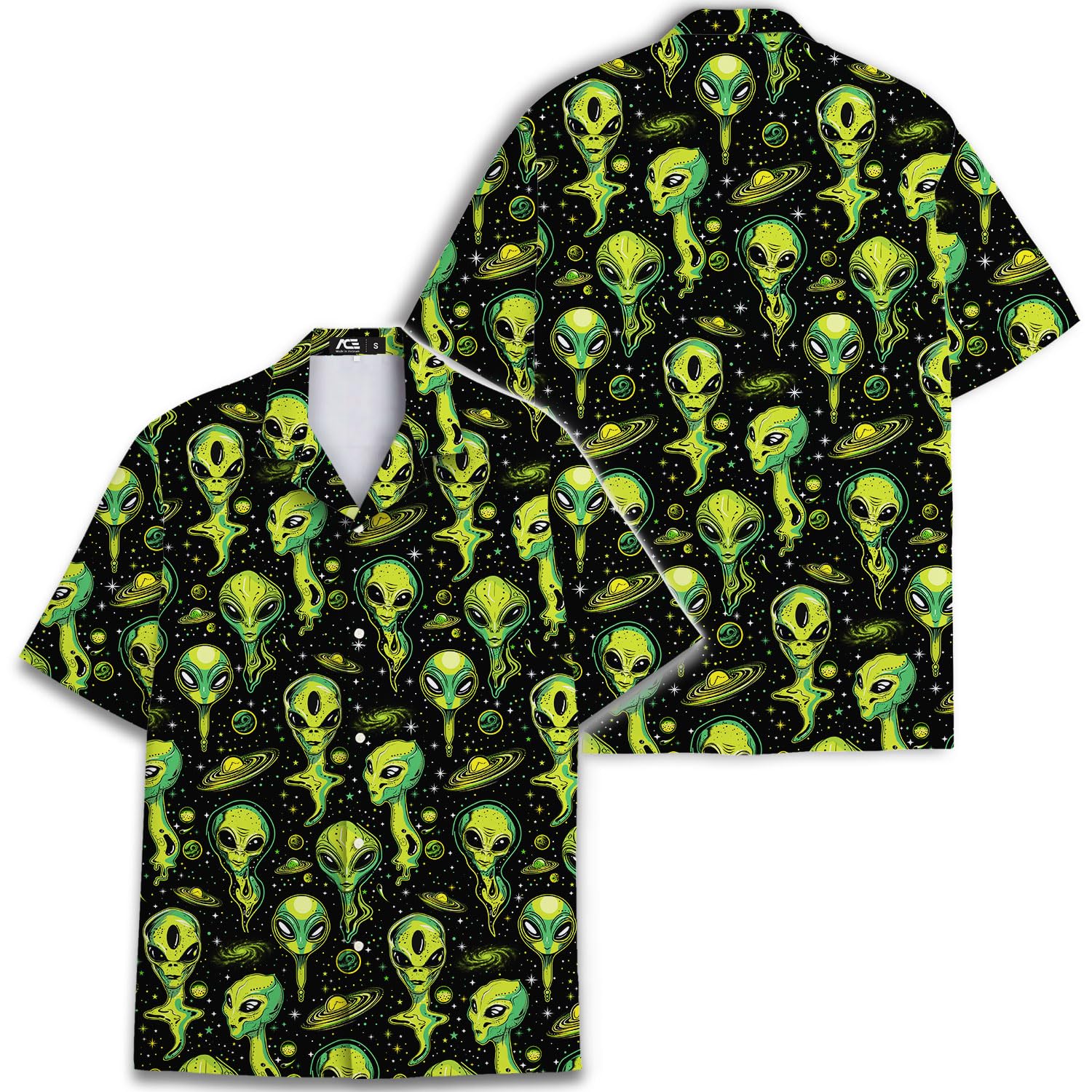 Neon Alien Pattern Hawaiian Shirt - Sci-Fi Space Lover Gift