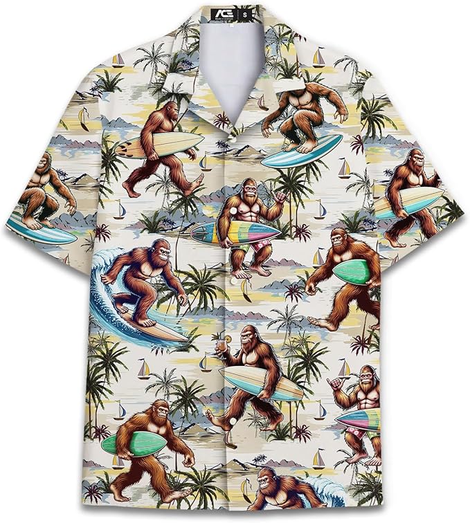 Funny Bigfoot Surfing Hawaiian Shirt for Men