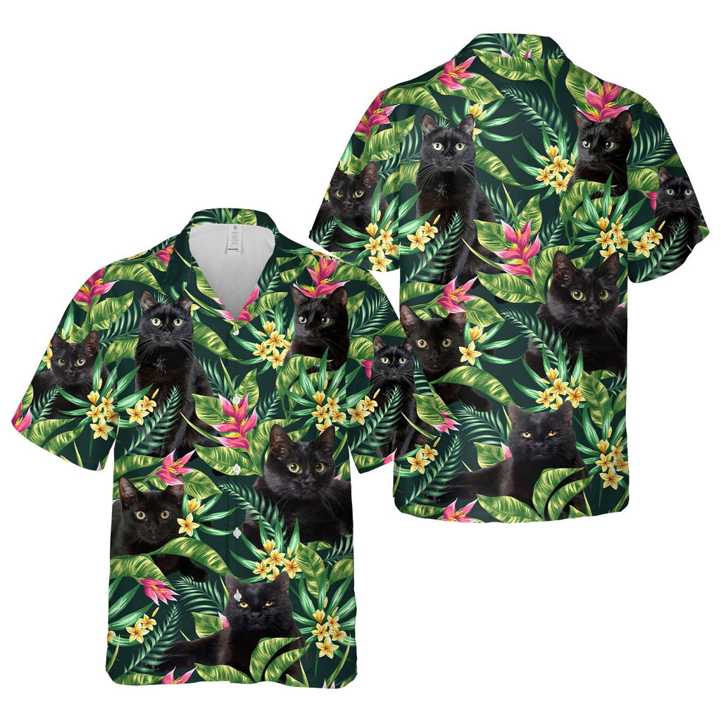 Black Cat Hawaiian Shirt - Tropical Jungle Aloha Shirt for Cat Lovers