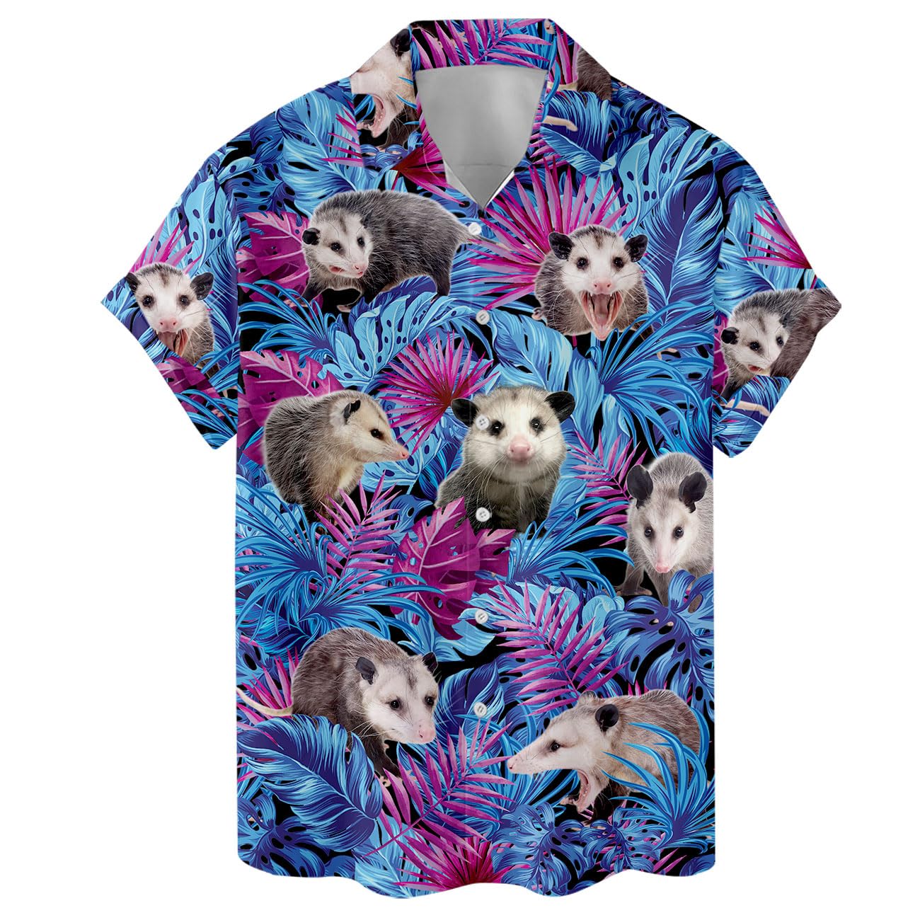 Funny Possum Hawaiian Shirt - Retro Opossum Print Aloha Party Top