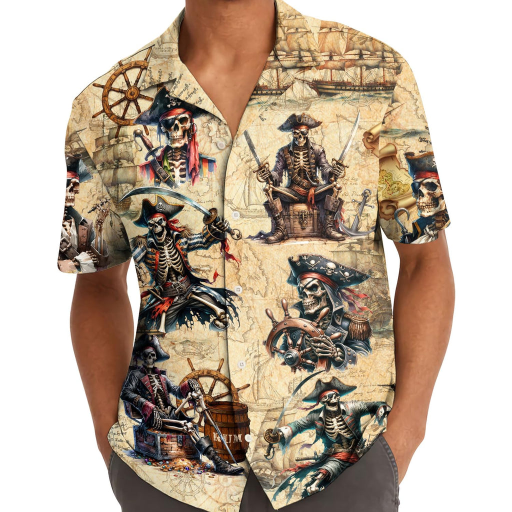 Skeleton Pirate Hawaiian Shirt - Halloween Pirate Aloha Shirt for Men