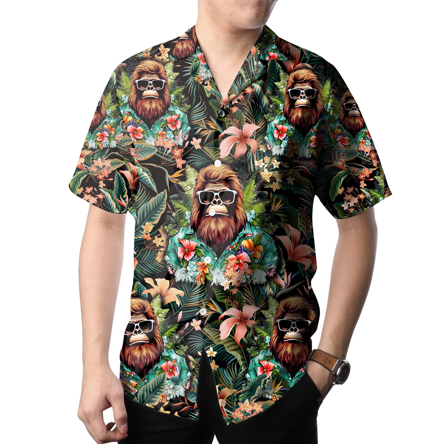Cool Bigfoot Hawaiian Shirt - Funny Sasquatch Aloha Shirt with Sunglasses