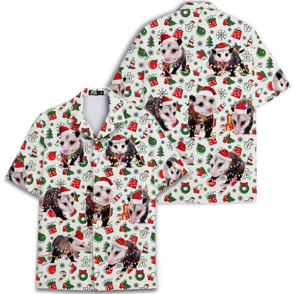 Funny Christmas Possum Hawaiian Shirt - Holiday Pattern Aloha Shirt
