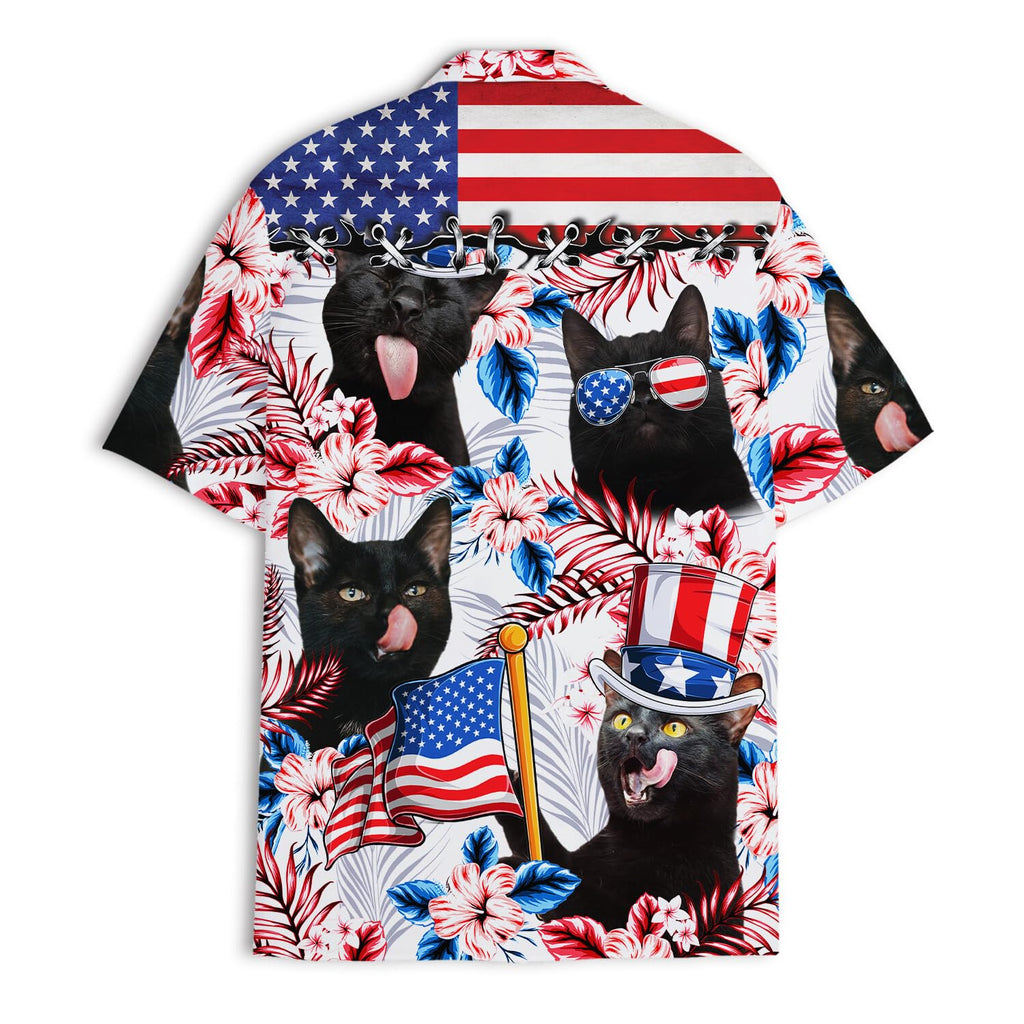 Black Cat Hawaiian Shirt - 4th of July Funny Patriotic Gift