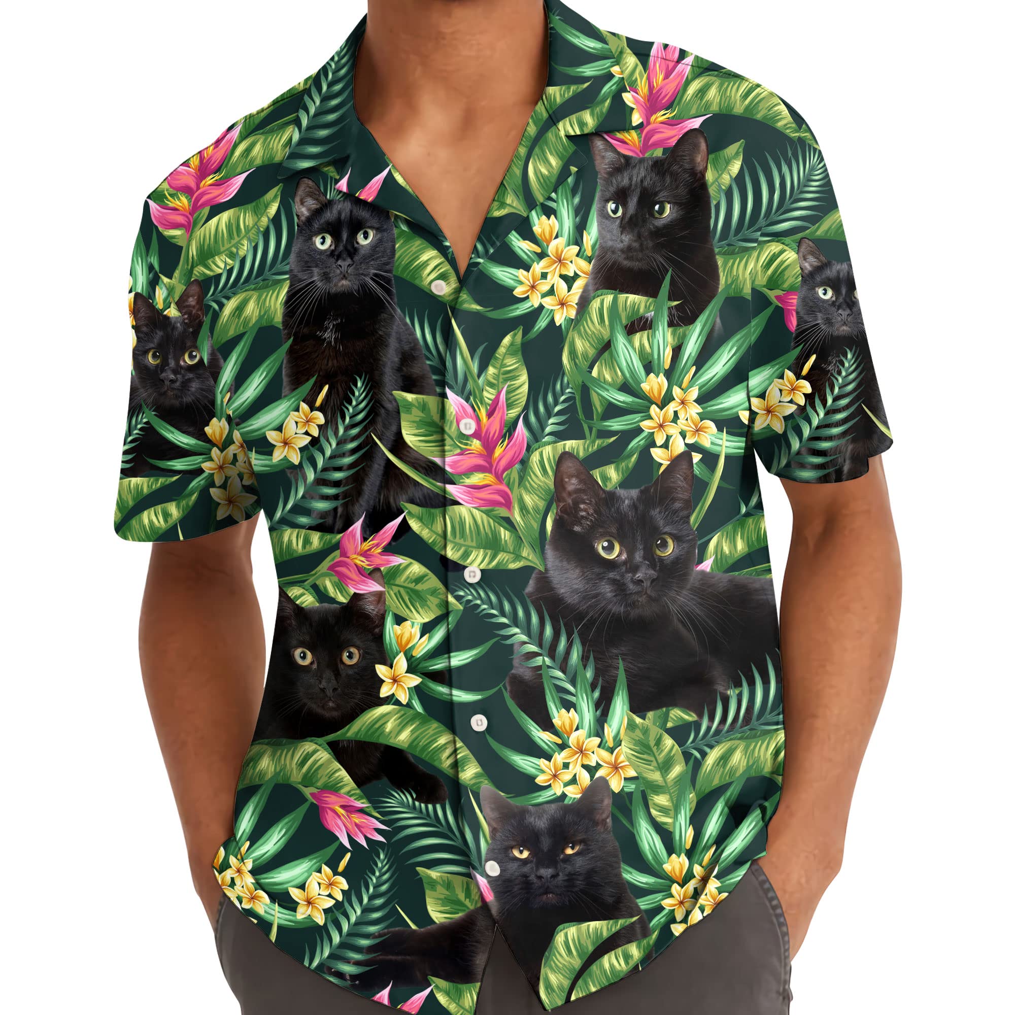 Black Cat Hawaiian Shirt - Tropical Jungle Aloha Shirt for Cat Lovers