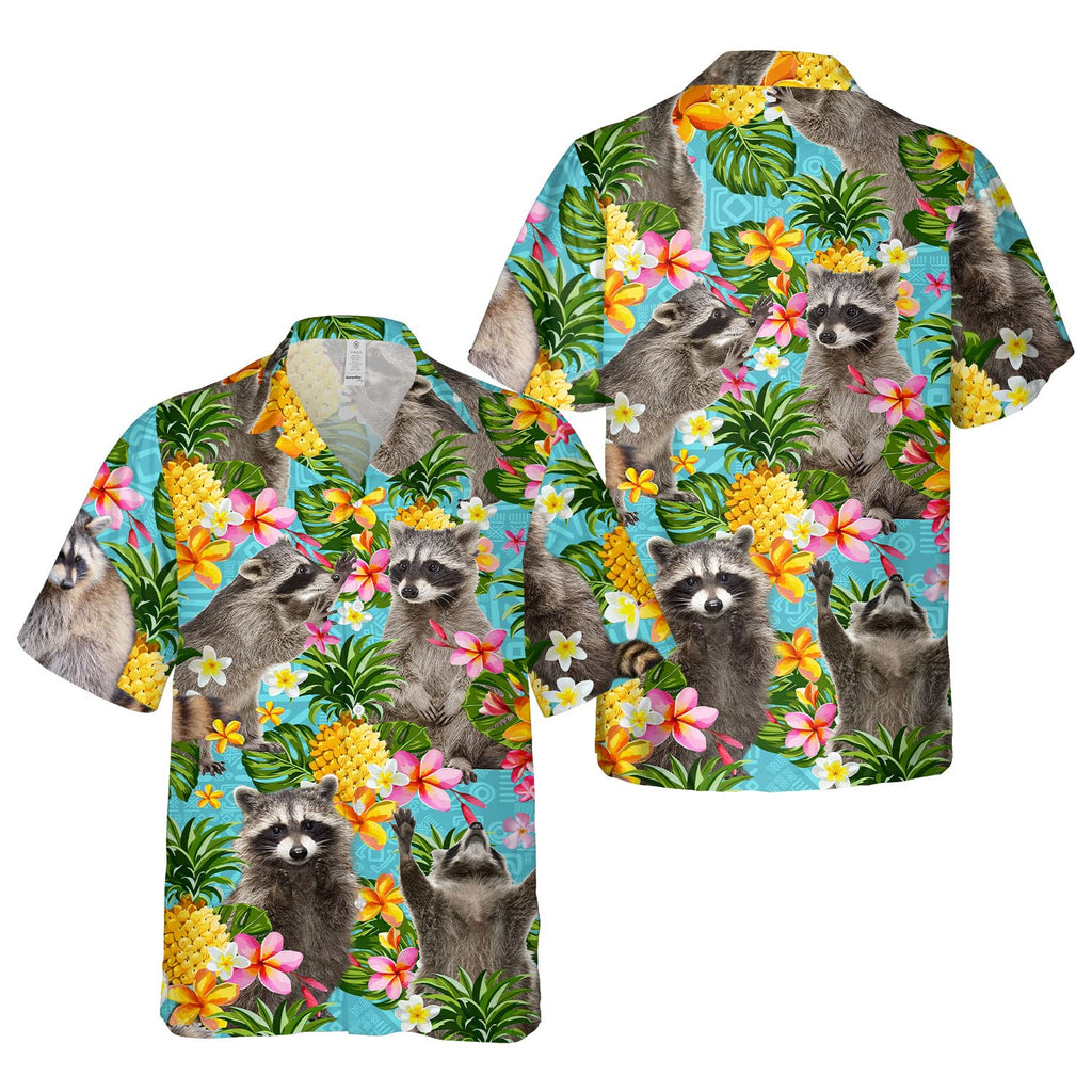 Funny Raccoon Hawaiian Shirt - Tropical Pineapple & Flower Print Aloha Shirt