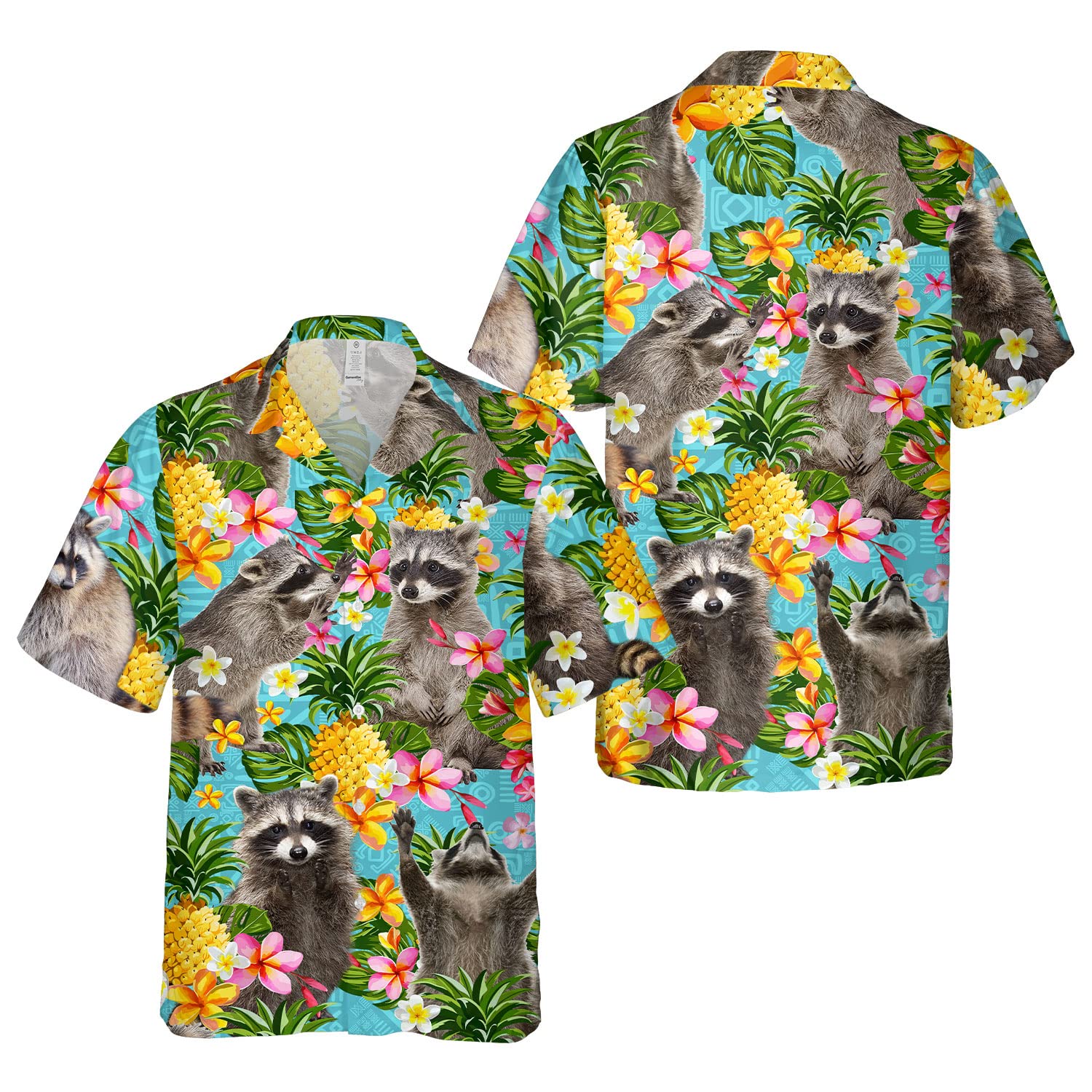 Funny Raccoon Hawaiian Shirt - Tropical Pineapple & Flower Print Aloha Shirt