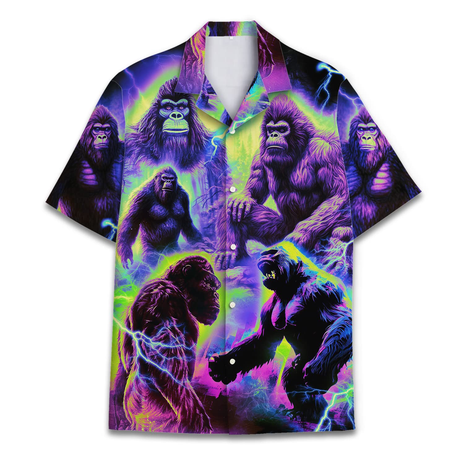 Electric Gorilla Shirt - Neon Thunderstorm Hawaiian Shirt for Men