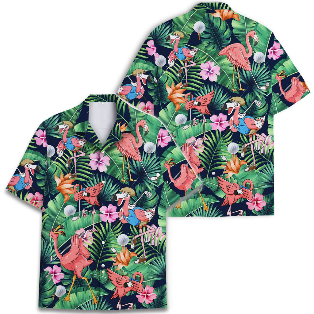Flamingo Golf Hawaiian Shirt - Funny Tropical Bird Aloha Shirt for Golfers