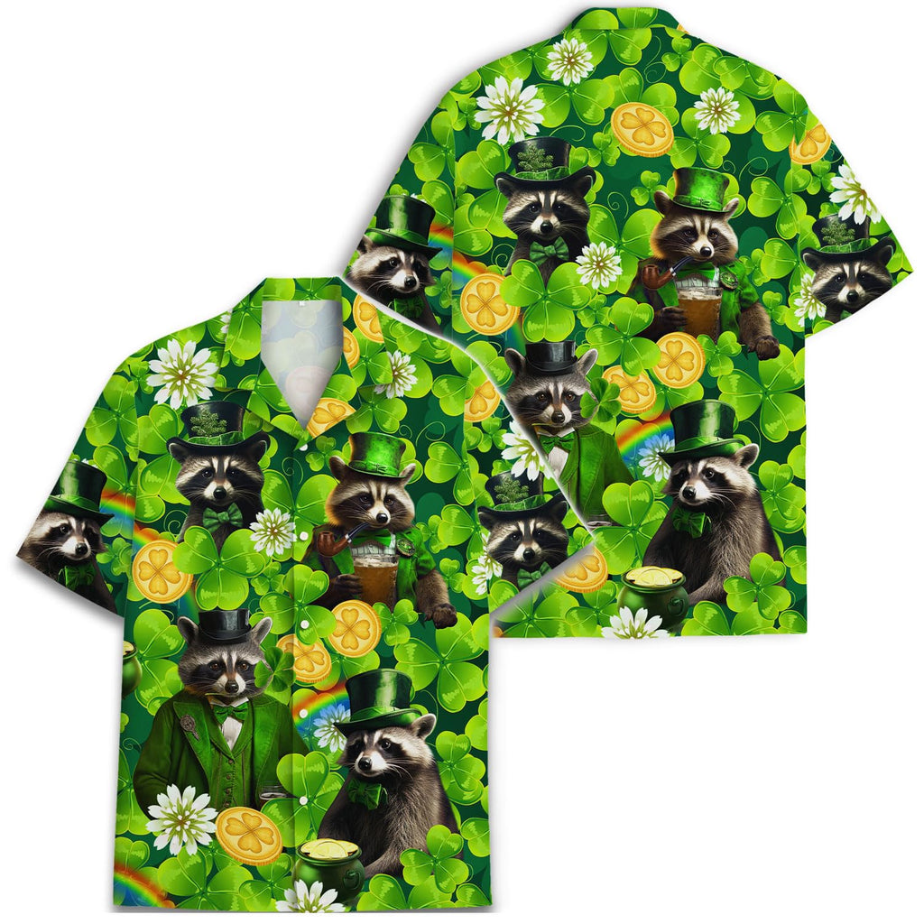 St. Patrick's Day Raccoon Hawaiian Shirt - Lucky Leprechaun Clover Print