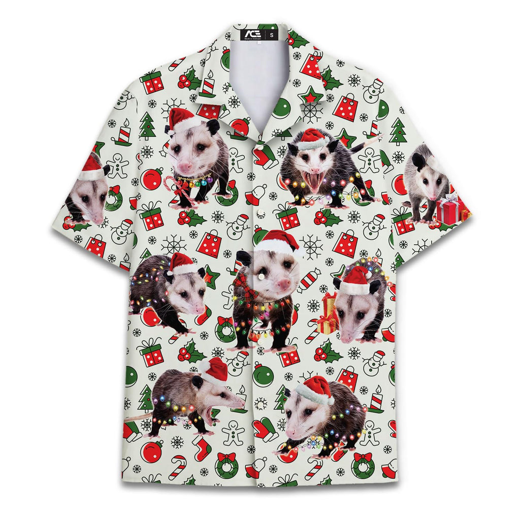 Funny Christmas Possum Hawaiian Shirt - Holiday Pattern Aloha Shirt
