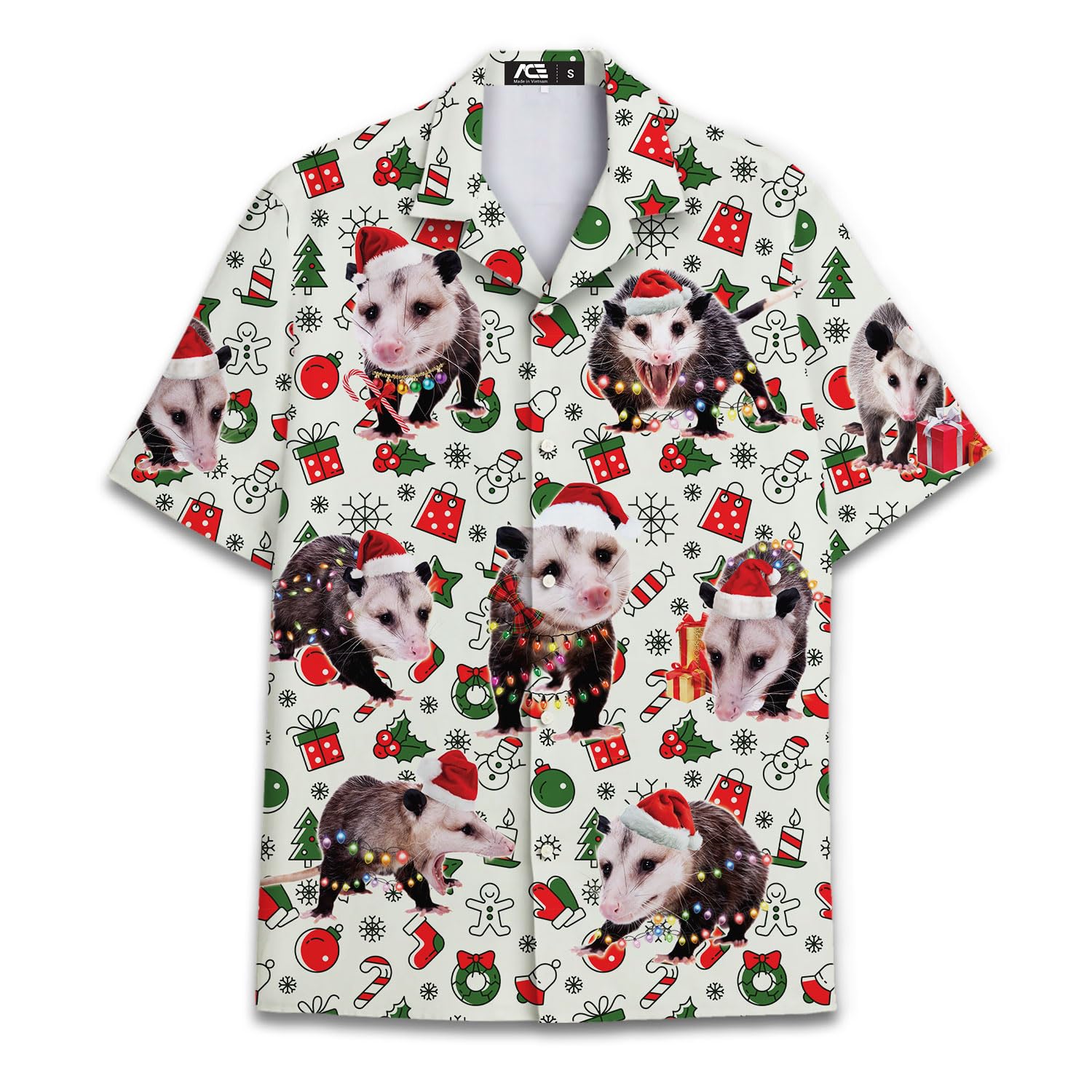 Funny Christmas Possum Hawaiian Shirt - Holiday Pattern Aloha Shirt