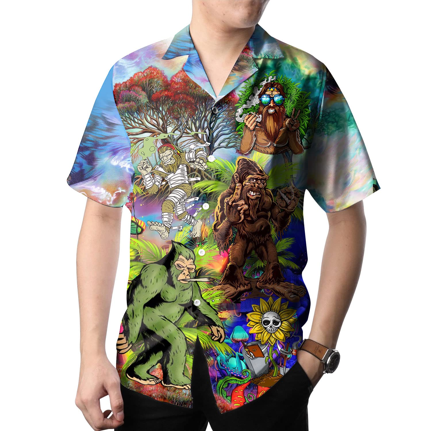 Psychedelic Bigfoot Hawaiian Shirt - Funny Yeti Summer Shirt