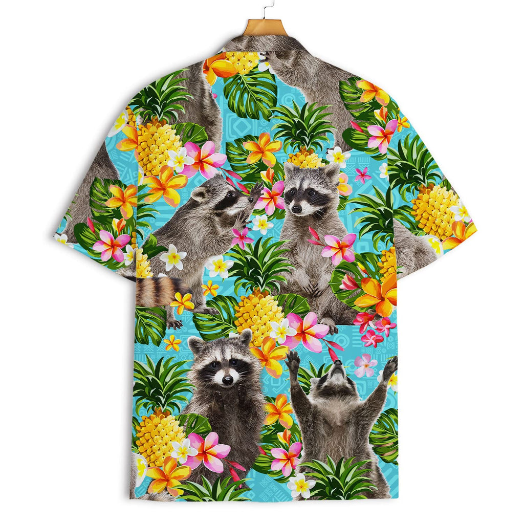 Funny Raccoon Hawaiian Shirt - Tropical Pineapple & Flower Print Aloha Shirt