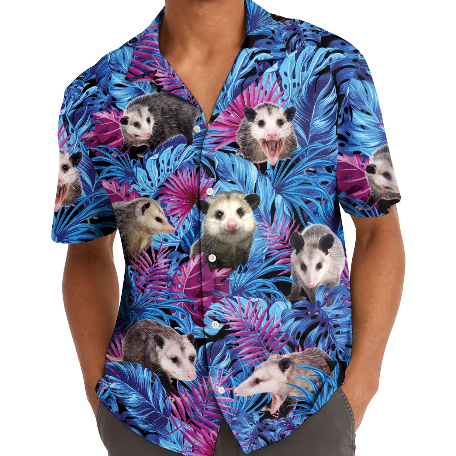 Funny Possum Hawaiian Shirt - Retro Opossum Print Aloha Party Top