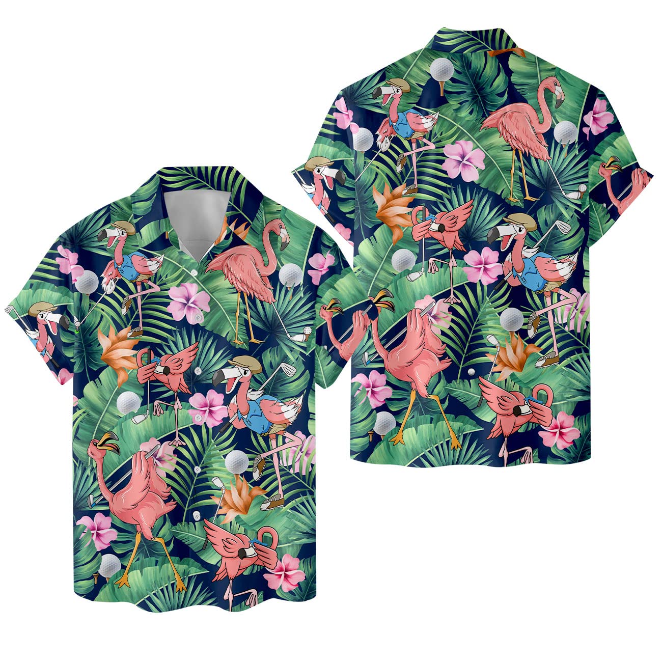 Flamingo Golf Hawaiian Shirt - Funny Tropical Bird Aloha Shirt for Golfers