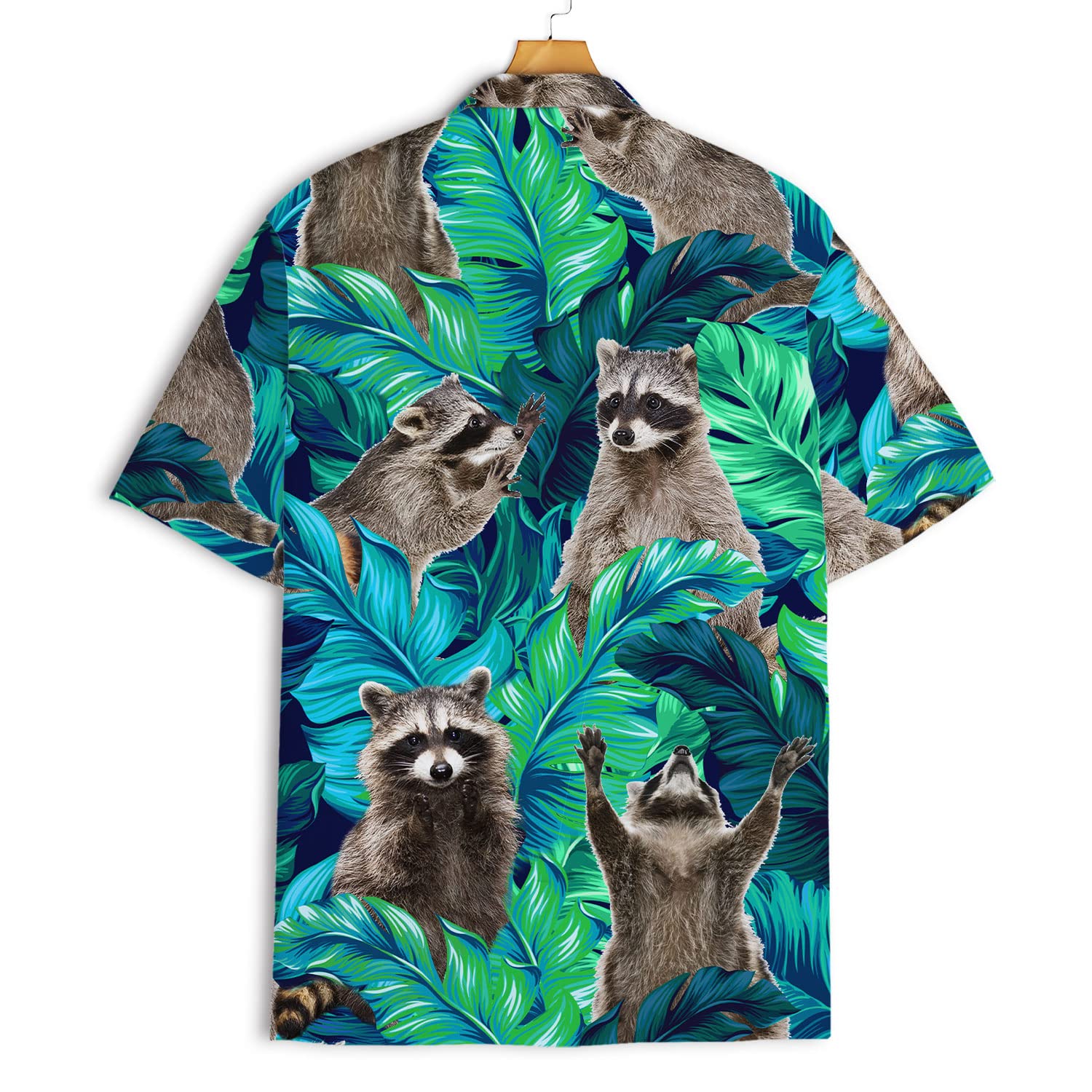 Funny Raccoon Hawaiian Shirt - Green Tropical Leaf Print Aloha Shirt