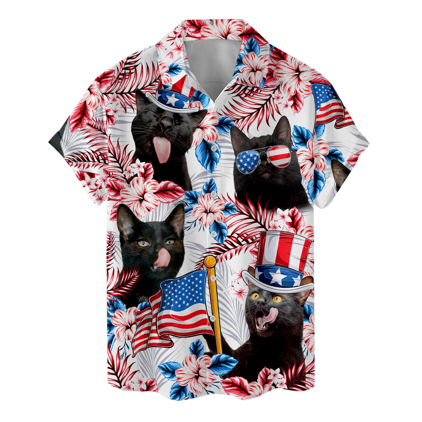 Black Cat Hawaiian Shirt - 4th of July Funny Patriotic Gift
