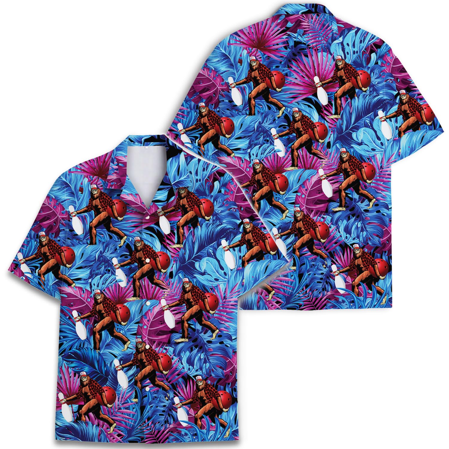 Bigfoot Bowling Hawaiian Shirt - Funny Sasquatch Tropical Style